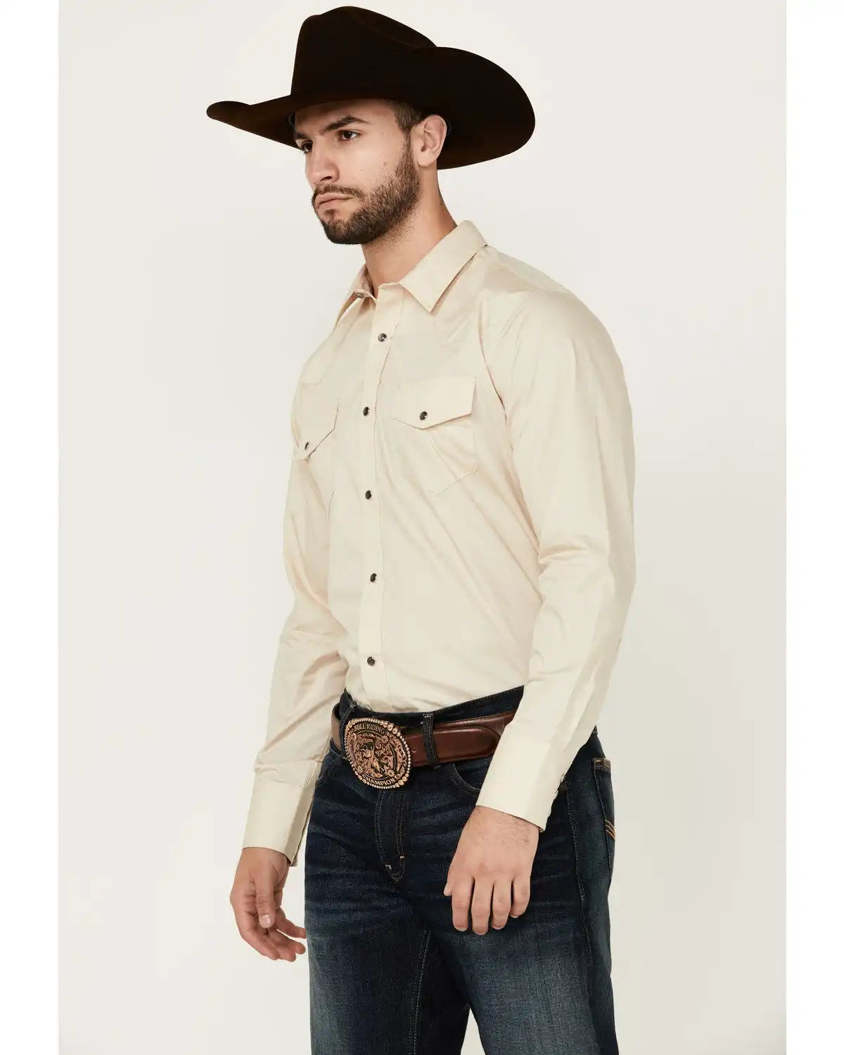 Gibson Men's Basic Solid Long Sleeve Pearl Snap Western Shirt
