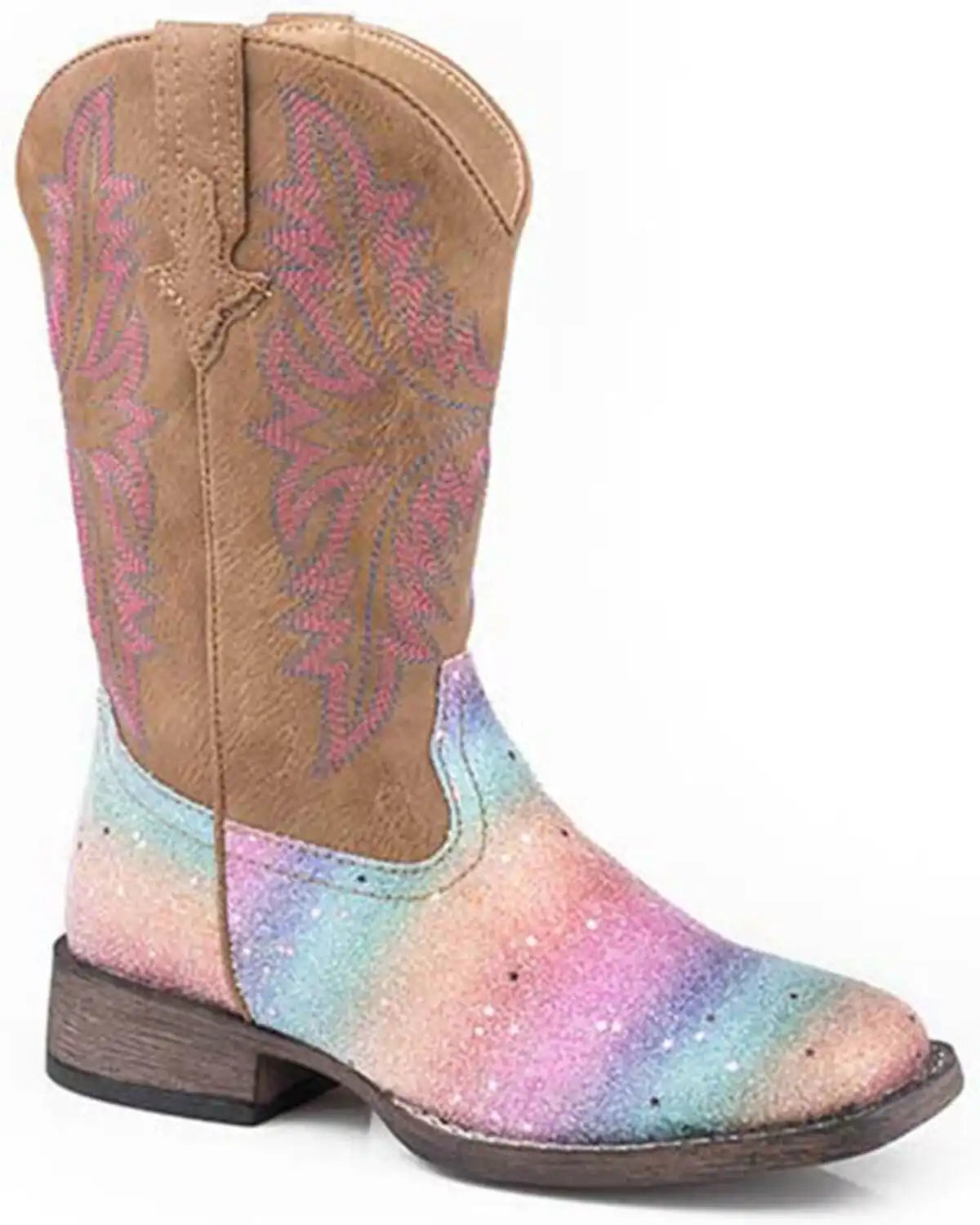 Roper Little Girls' Glitter Rainbow Western Boots - Broad Square Toe