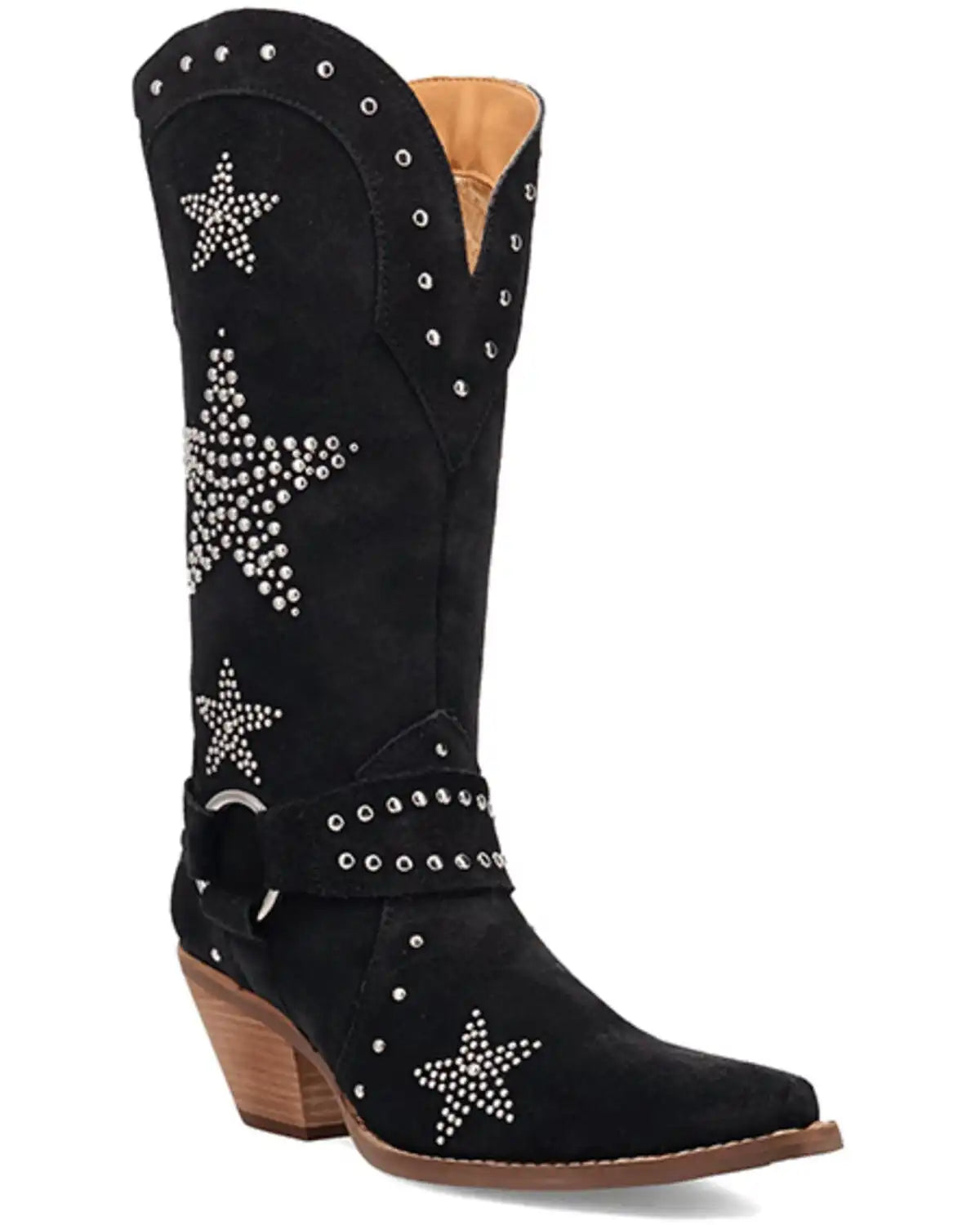 Dingo Women's Lucky Stars Embellished Suede Tall Western Boots - Round Toe