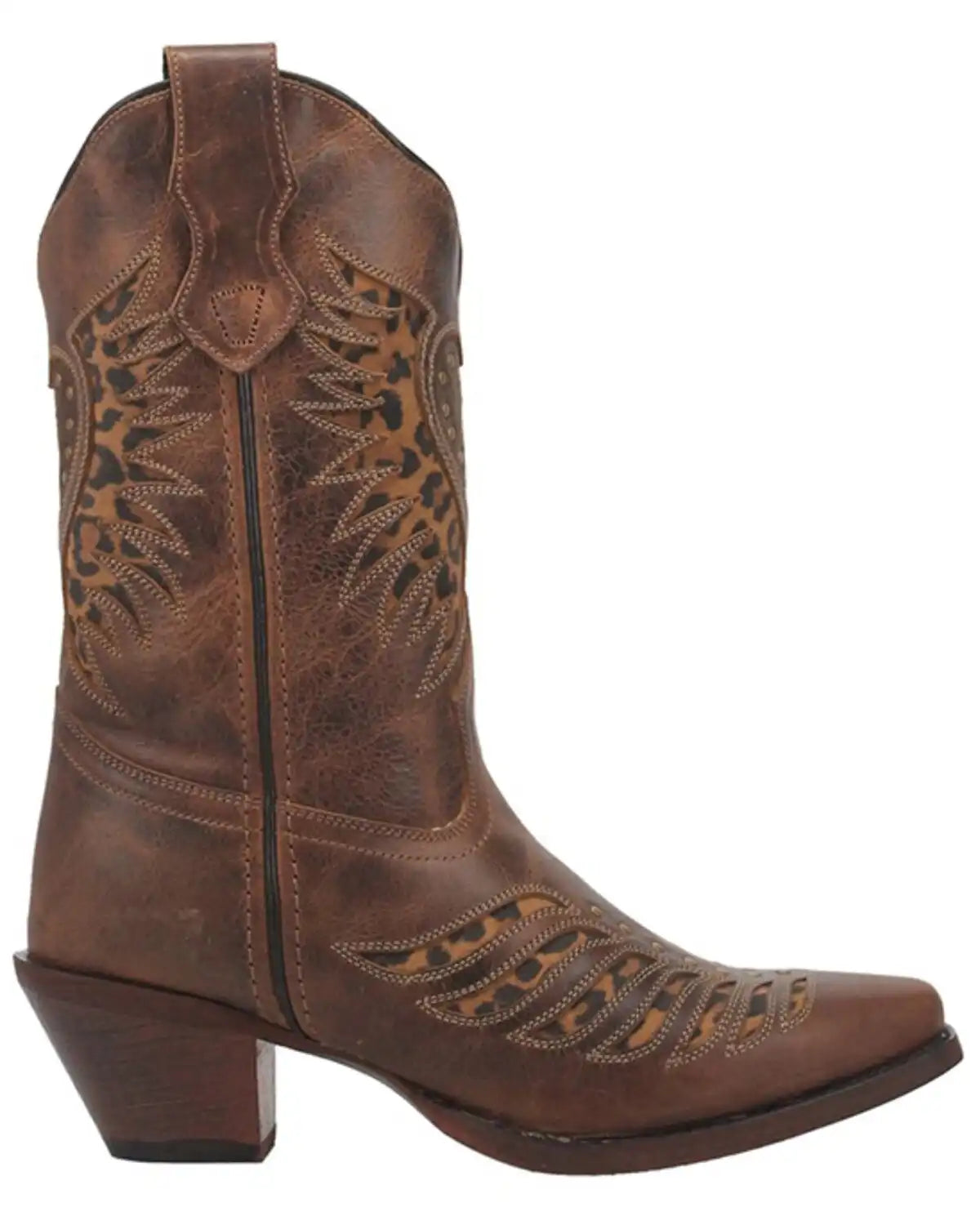 Laredo Women's Stella Leopard Print Inlay Studded Western Boots - Snip Toe