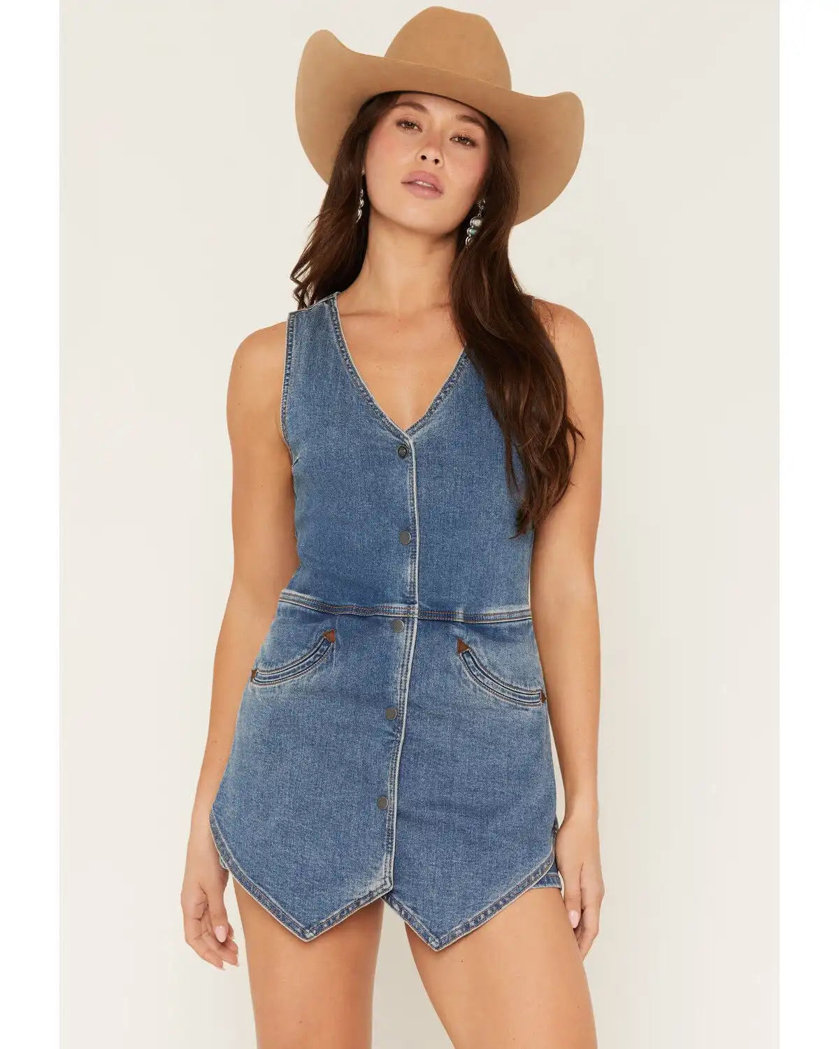 Rock & Roll Denim Women's Sleeveless Denim Vest Romper