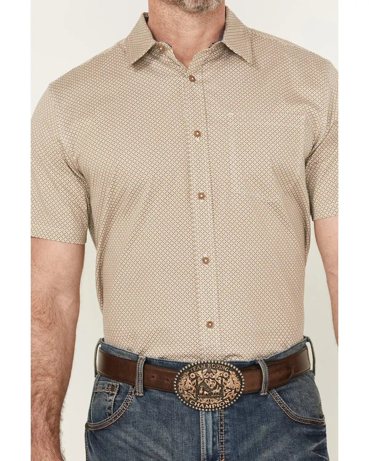 Cody James Men's Grill And Greet Geo Print Short Sleeve Button-Down Stretch Western Shirt - Big