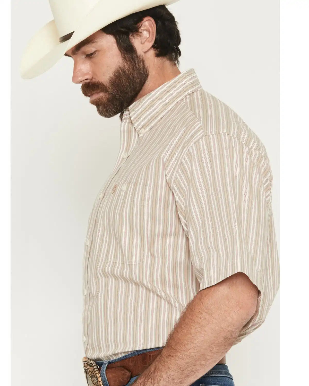 George Strait by Wrangler Men's Striped Short Sleeve Button-Down Stretch Western Shirt - Tall