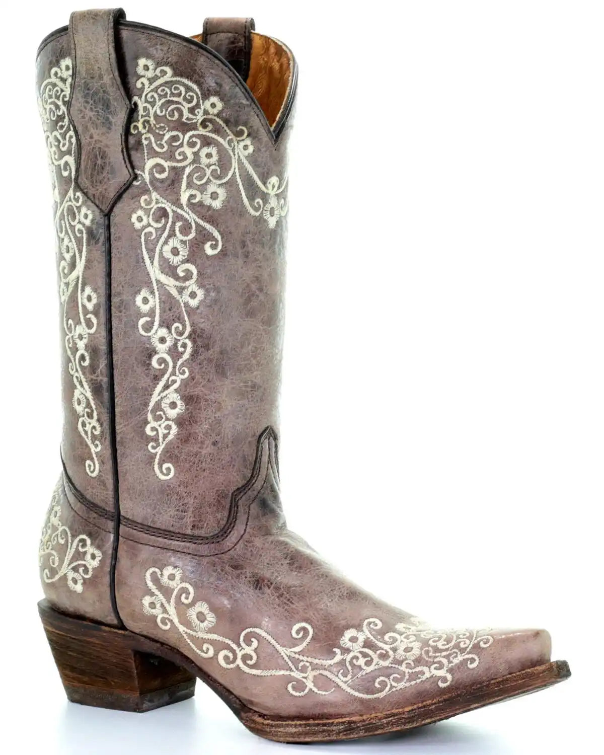 Corral Girls' Crater Bone Embroidered Western Boot - Snip Toe