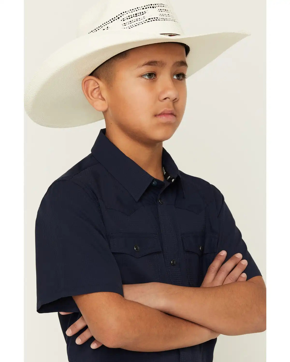 RANK 45® Boys' Ridge Solid Short Sleeve Pearl Snap Performance Western Shirt