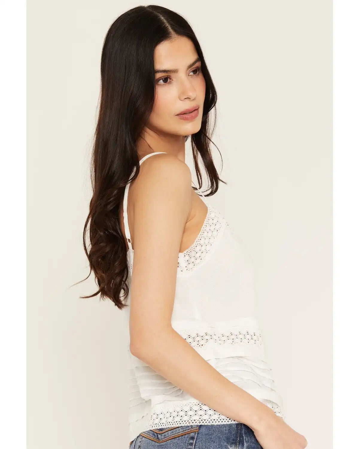 Shyanne Women's Lace Trim Pin Tuck Button-Front Cami
