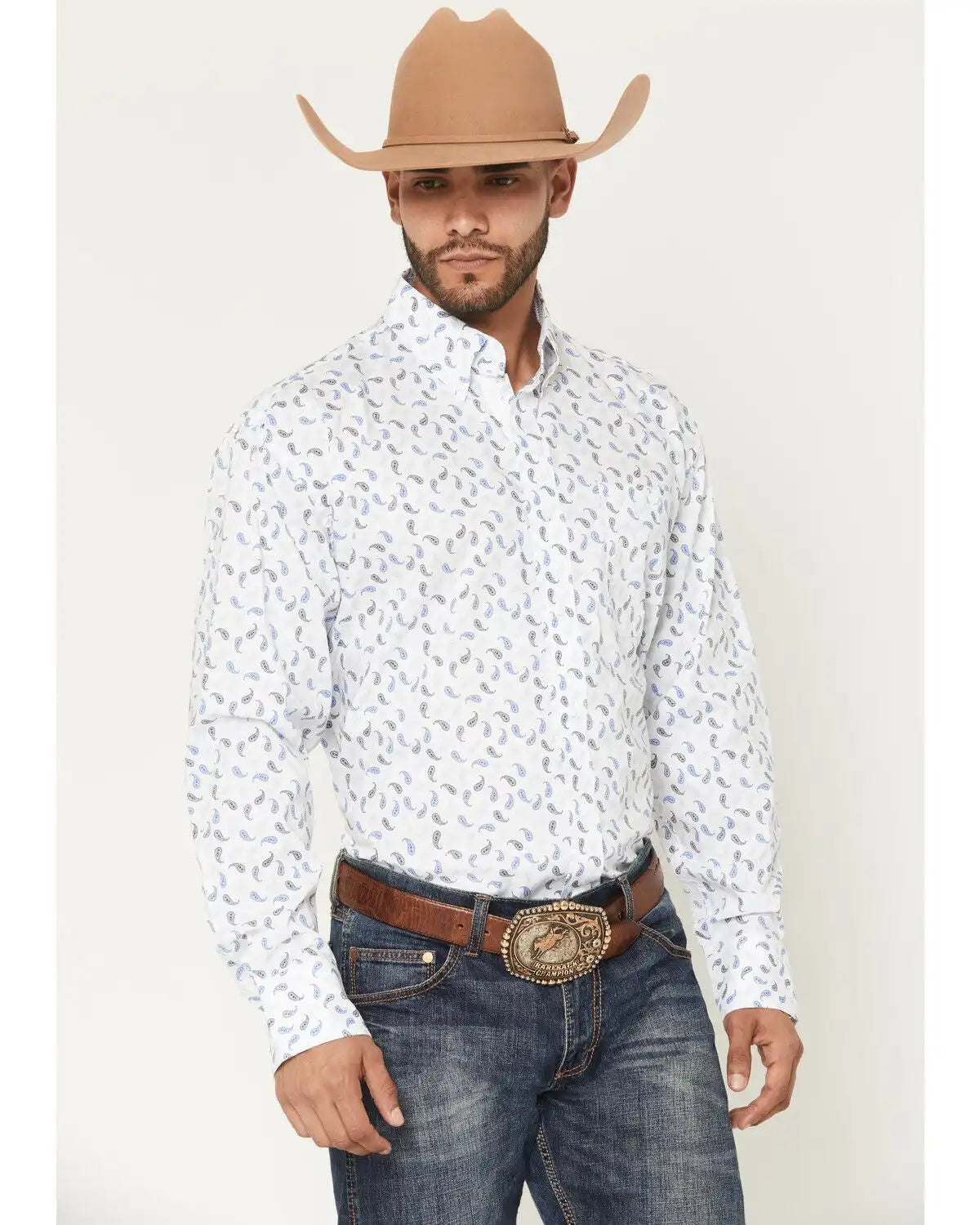 George Strait by Wrangler Men's Paisley Print Long Sleeve Button-Down Stretch Western Shirt - Big
