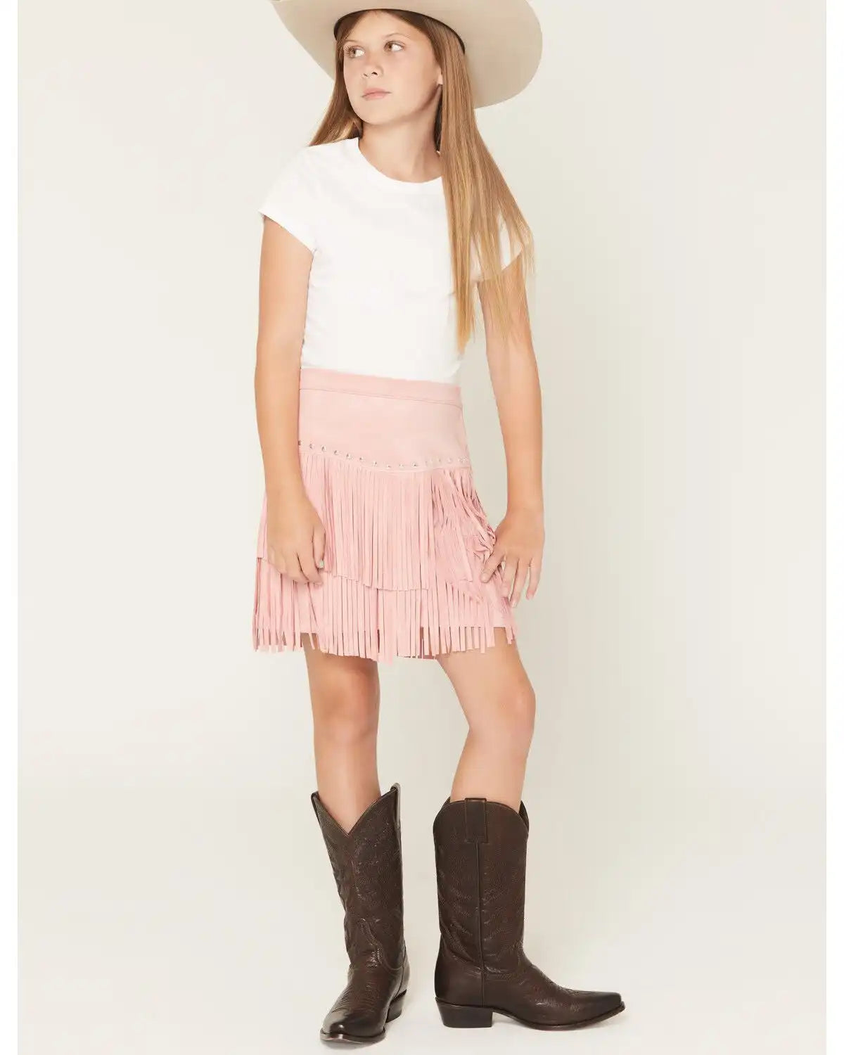 Shyanne Girls' Faux Suede Studded Fringe Mini Skirt