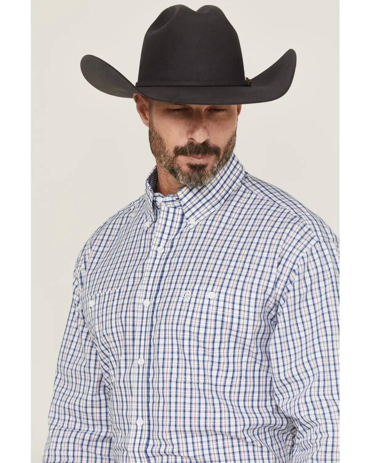 Wrangler Men's Plaid Print Long Sleeve Button-Down Stretch Western Shirt