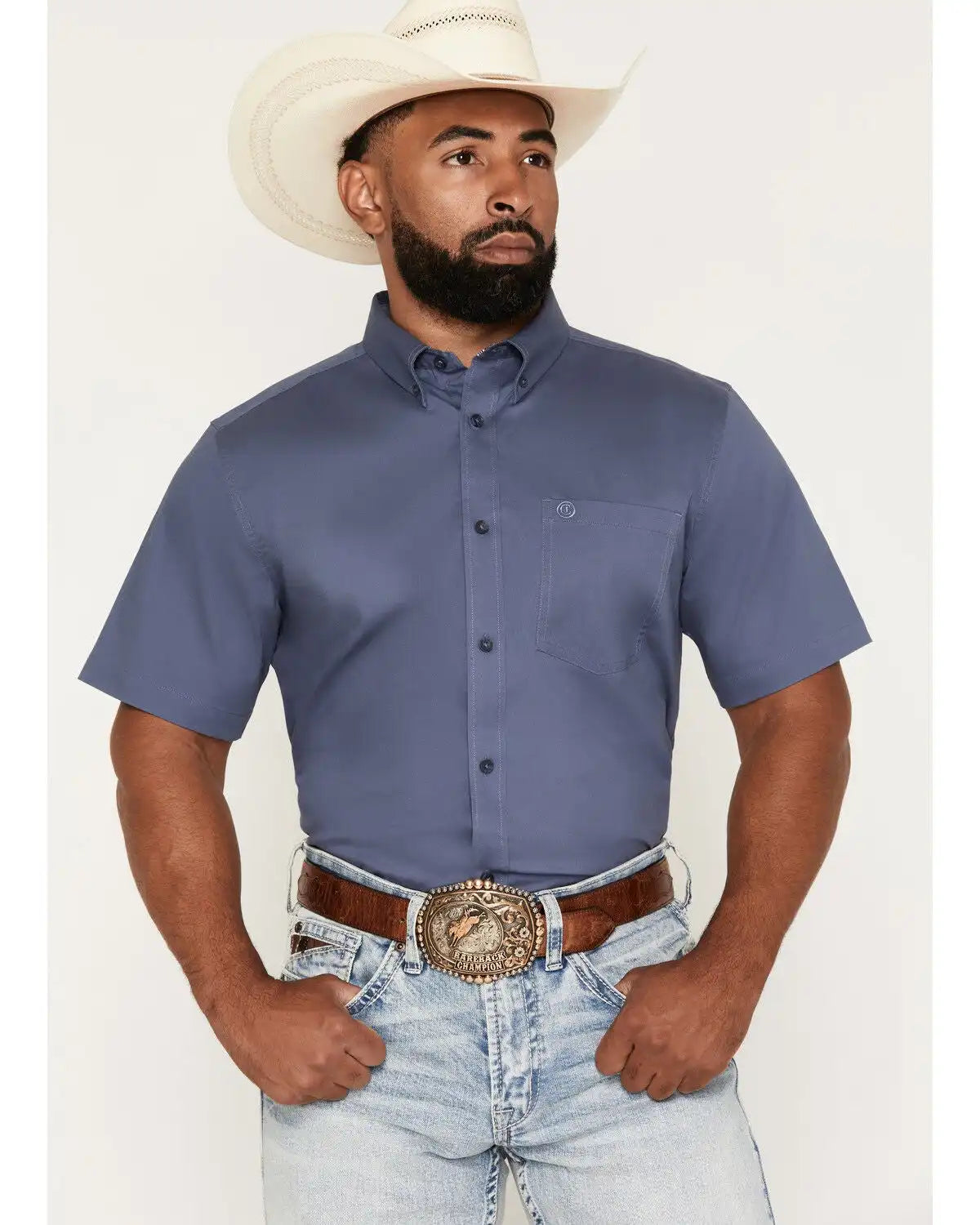 Cody James Men's Solid Twill Short Sleeve Button-Down Stretch Western Shirt