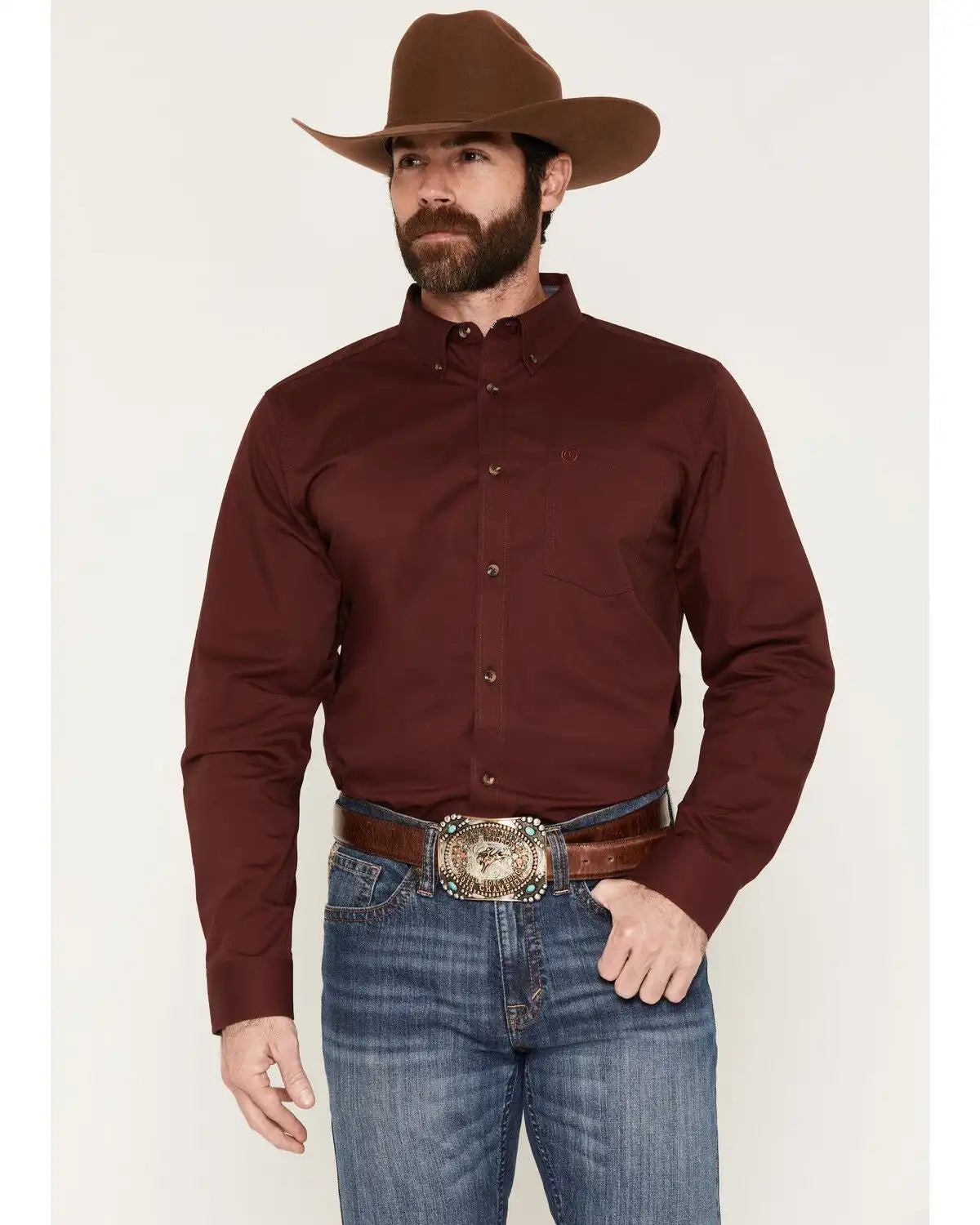 Cody James Men's Basic Solid Long Sleeve Button-Down Stretch Western Shirt