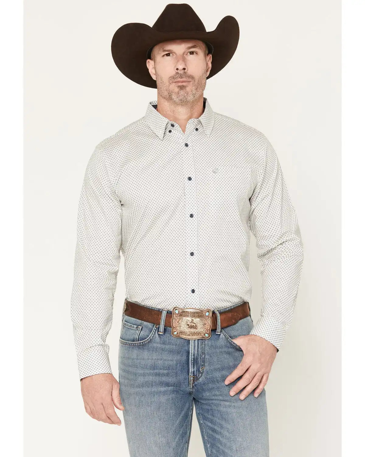 Cody James Men's NFR Geo Print Long Sleeve Button-Down Stretch Western Shirt