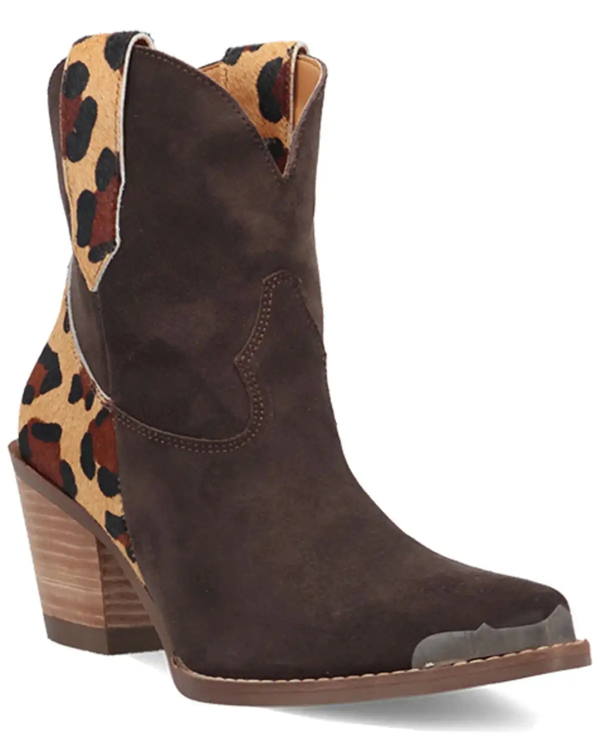 Dingo Women's Texas Charm Suede Leopard Print Western Booties - Round Toe