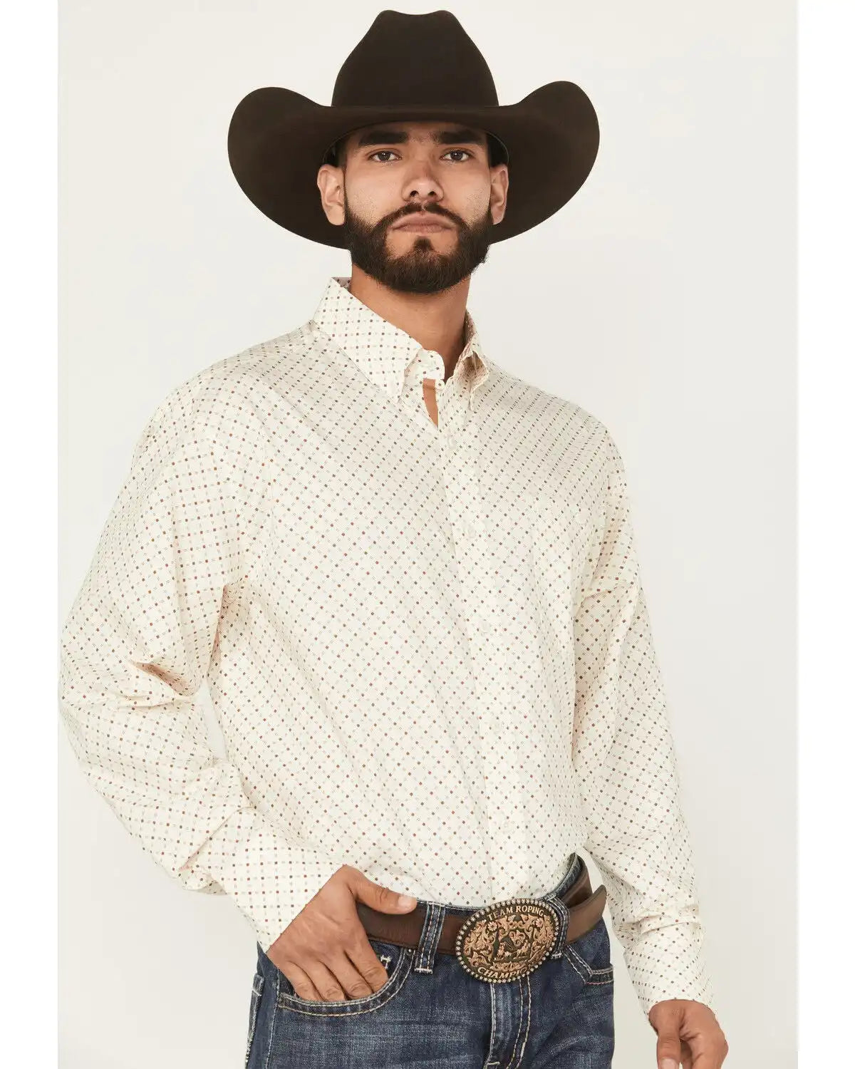 George Strait by Wrangler Men's Geo Print Long Sleeve Button-Down Stretch Western Shirt - Tall