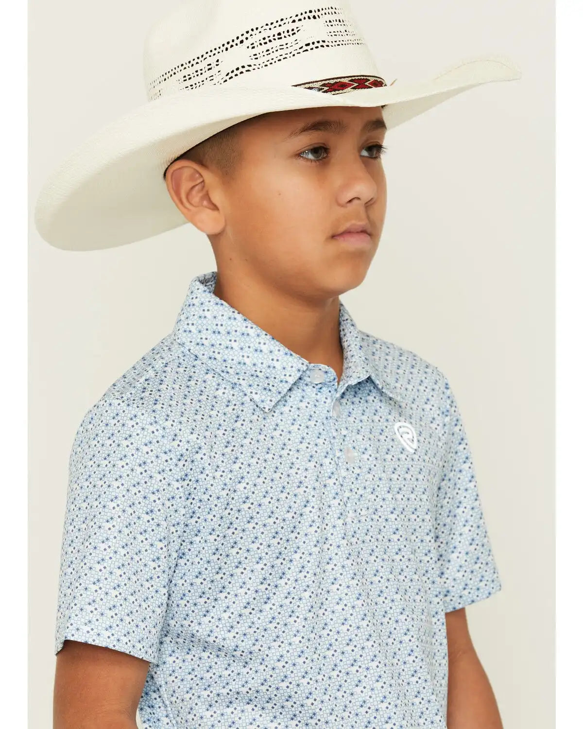 Rock & Roll Denim Boys' Geo Print Short Sleeve Button-Down Polo