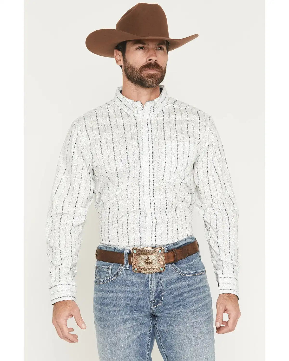 Cody James Men's Ranchers Legend Floral Stripe Print Long Sleeve Button-Down Stretch Western Shirt