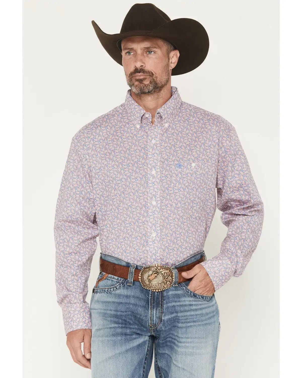 Wrangler Men's Paisley Print Long Sleeve Button-Down Stretch Western Shirt - Tall