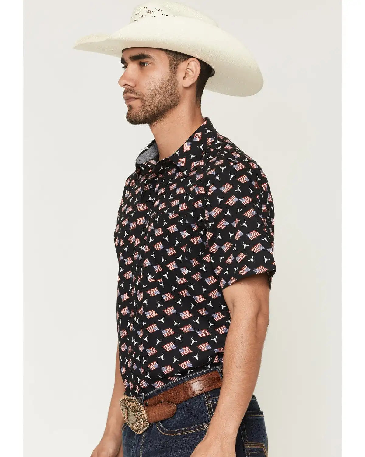 Cody James Men's Stars & Flags Short Sleeve Button-Down Stretch Western Shirt