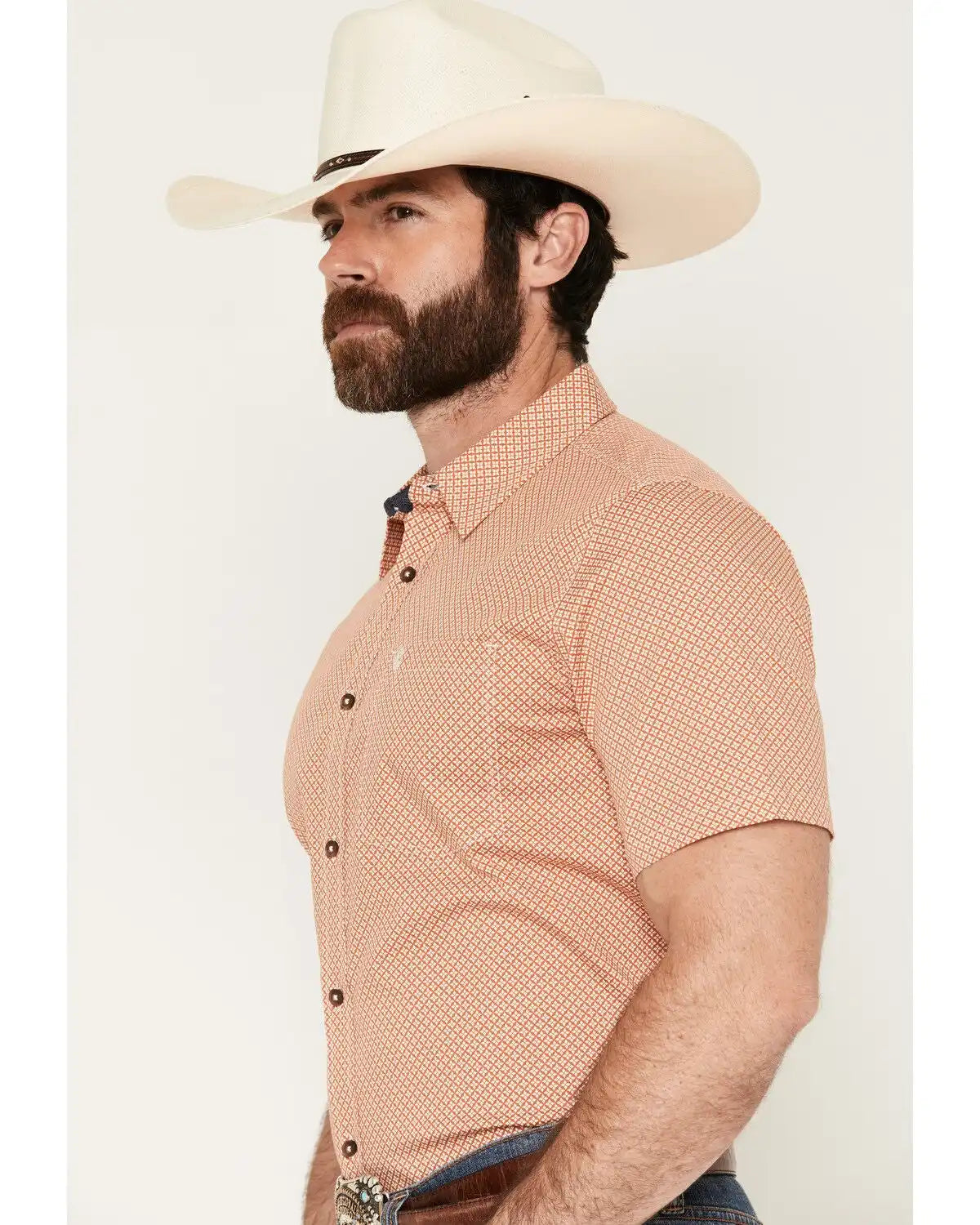Cody James Men's Grill And Greet Medallion Print Short Sleeve Stretch Western Shirt