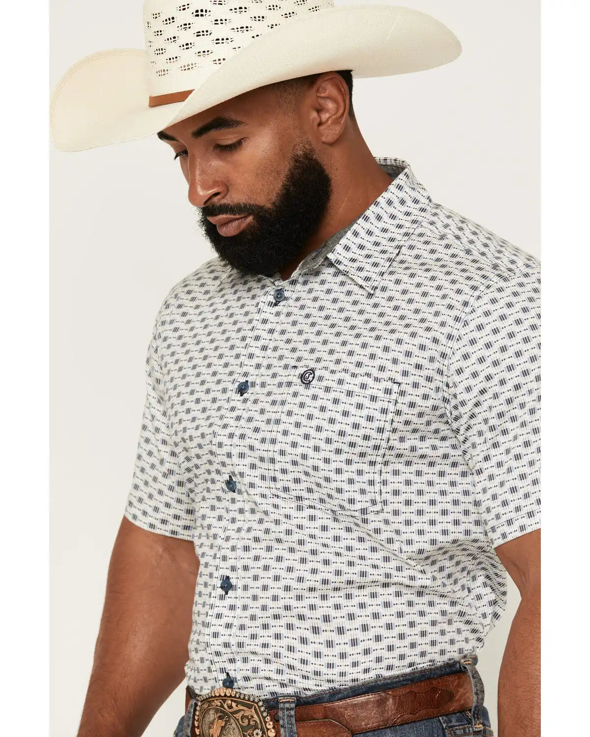 Cody James Men's Re Ride Geo Print Short Sleeve Button-Down Stretch Western Shirt