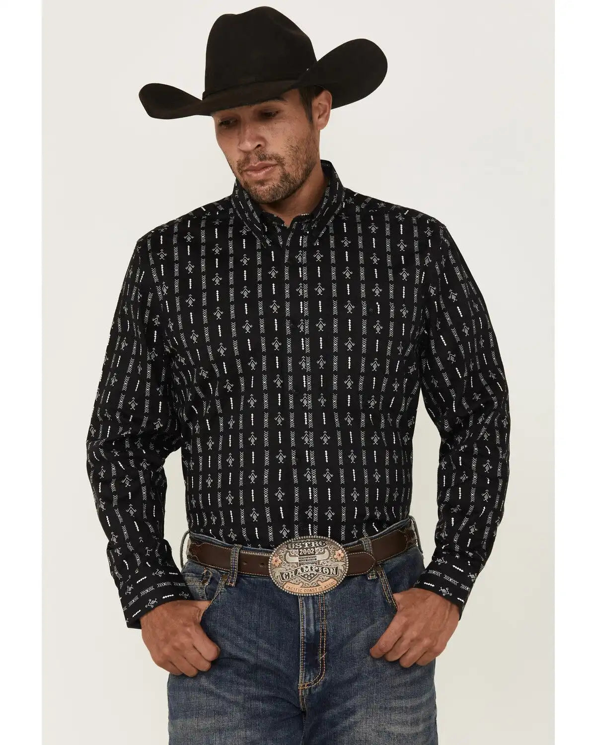 RANK 45® Tiki Room Striped Print Long Sleeve Button-Down Stretch Western Shirt