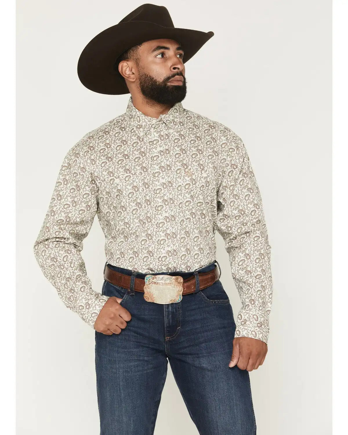 George Strait by Wrangler Men's Paisley Print Long Sleeve Button-Down Stretch Western Shirt