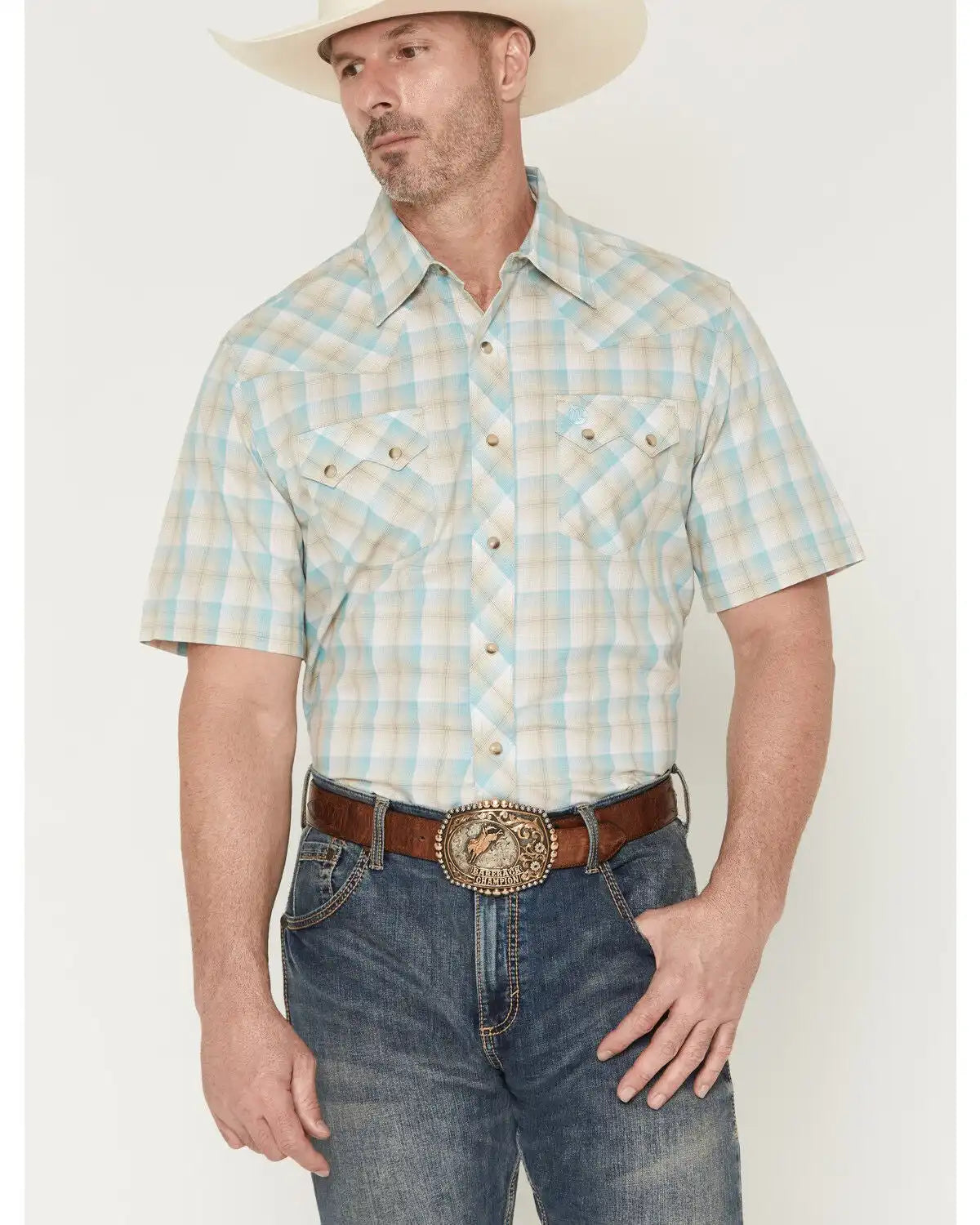 Wrangler Retro Men's Plaid Print Short Sleeve Snap Western Shirt