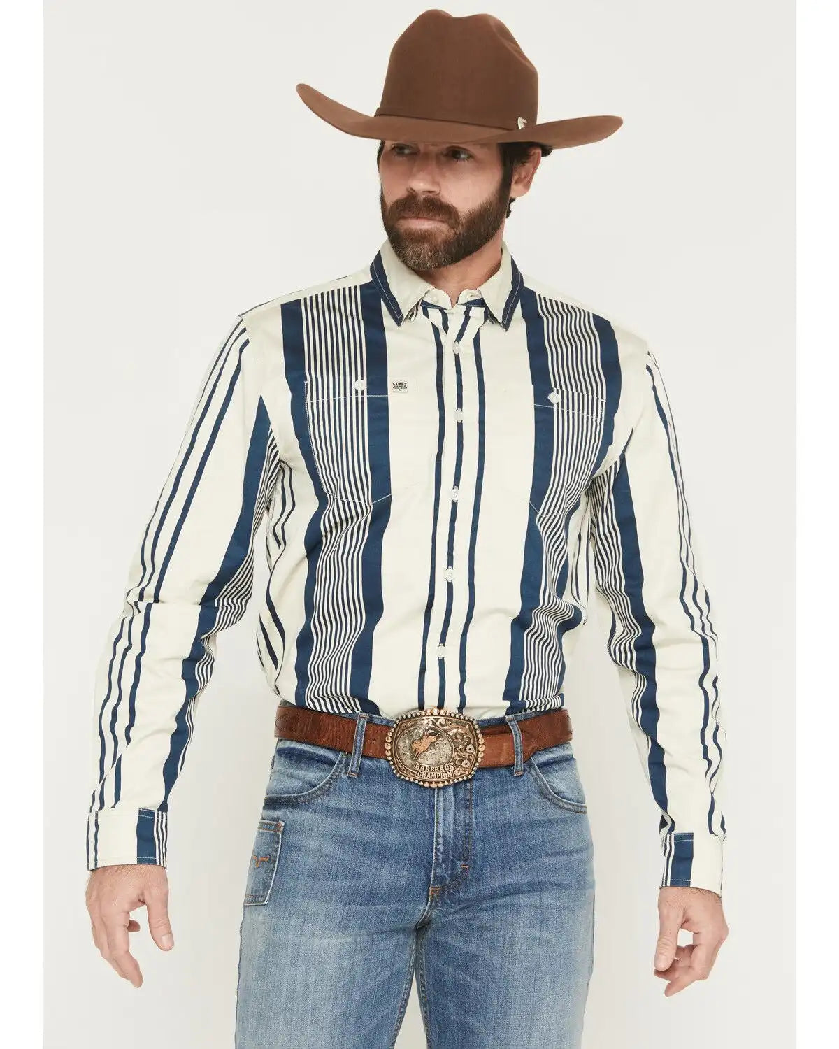 Kimes Ranch Men's Reddy Stripe Print Long Sleeve Button-Down Western Shirt
