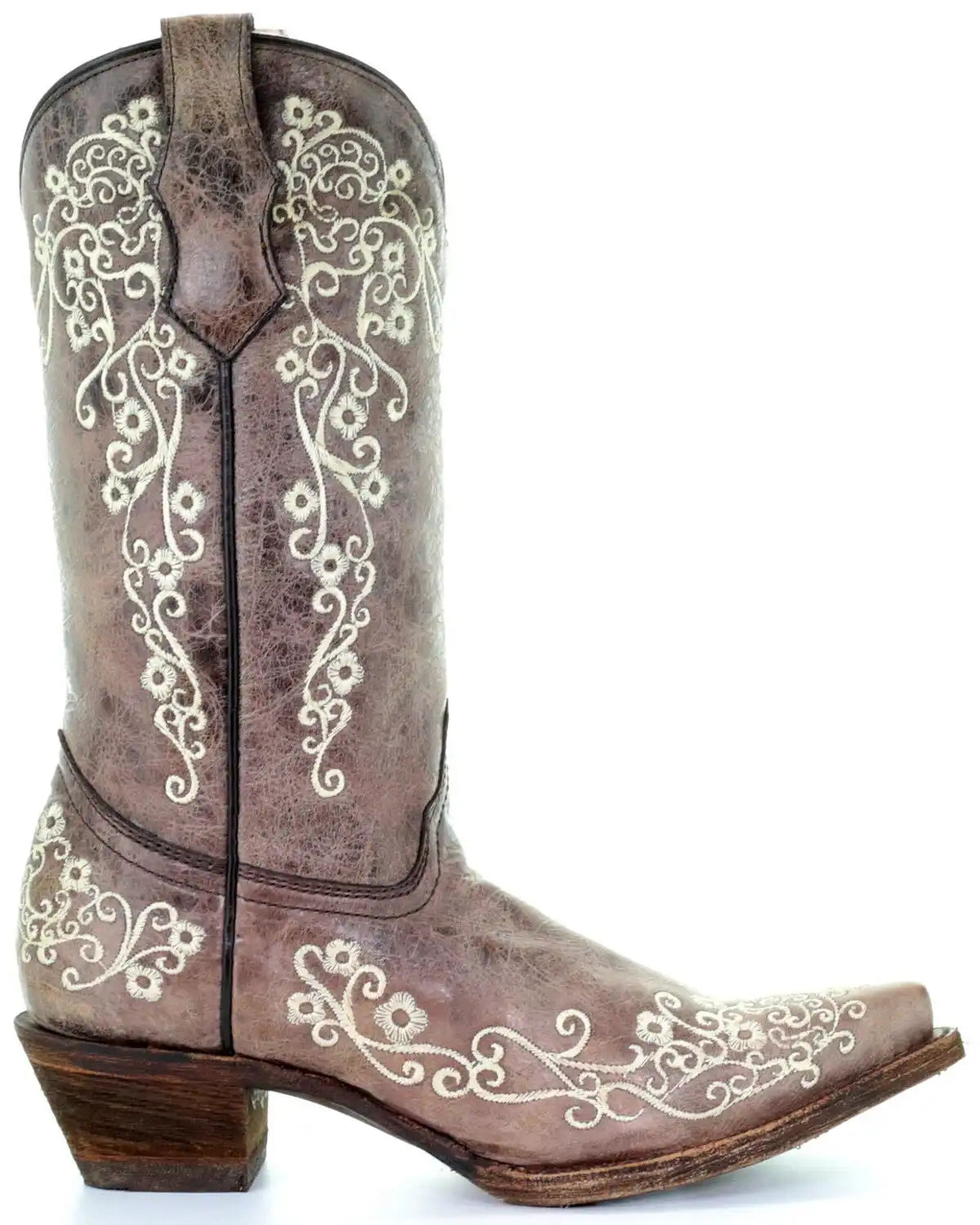 Corral Girls' Crater Bone Embroidered Western Boot - Snip Toe