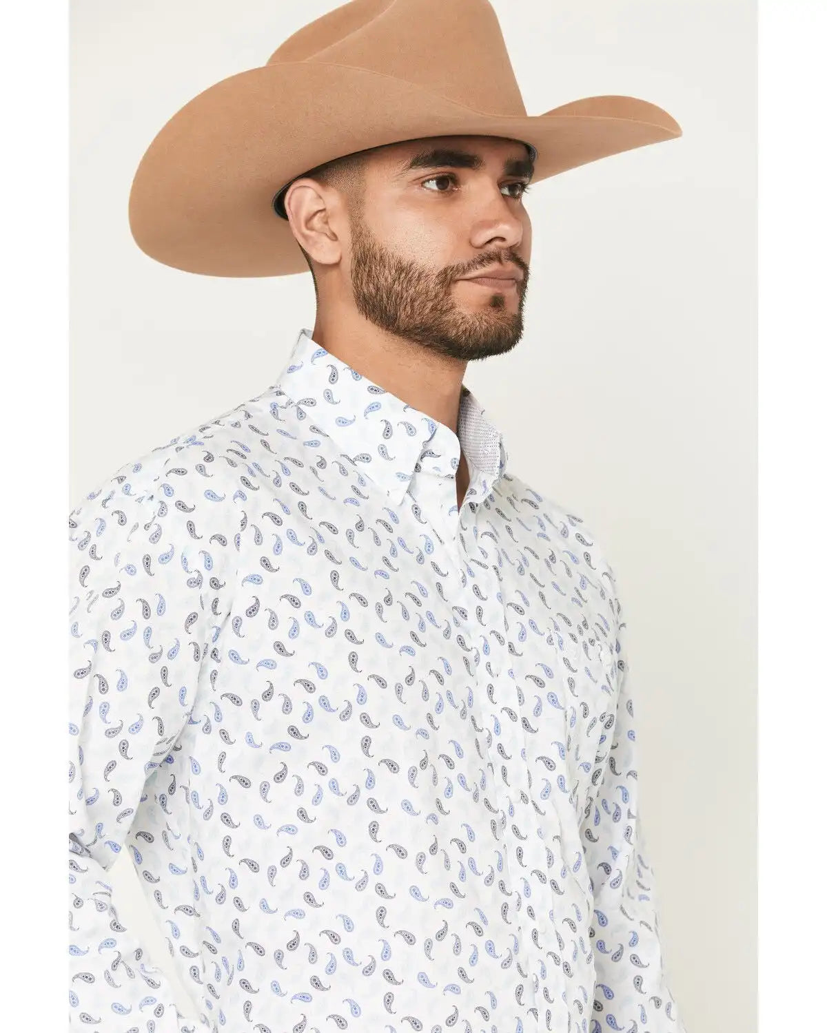 George Strait by Wrangler Men's Paisley Print Long Sleeve Button-Down Stretch Western Shirt - Big