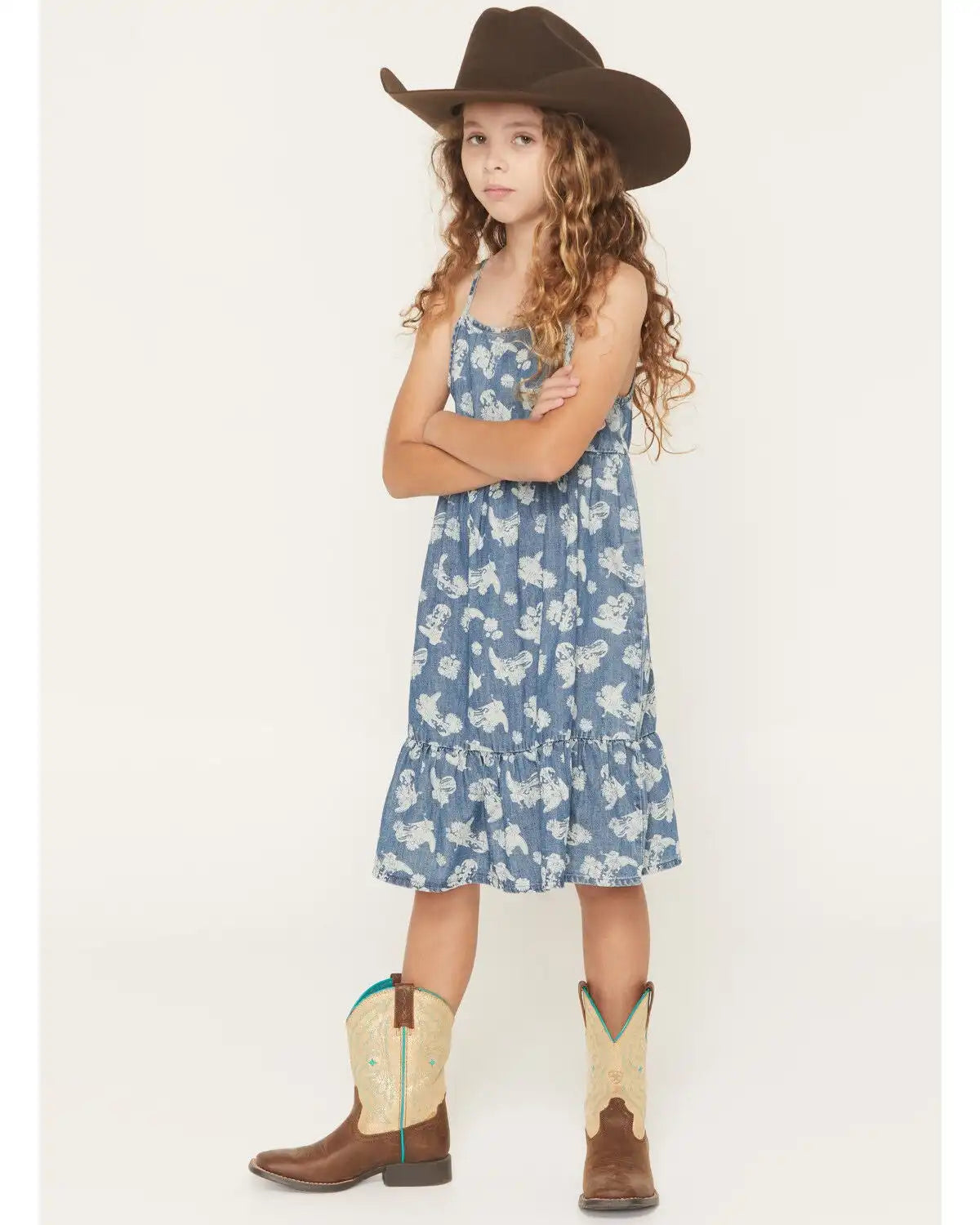 Wrangler Girls' Floral Boot Denim Dress