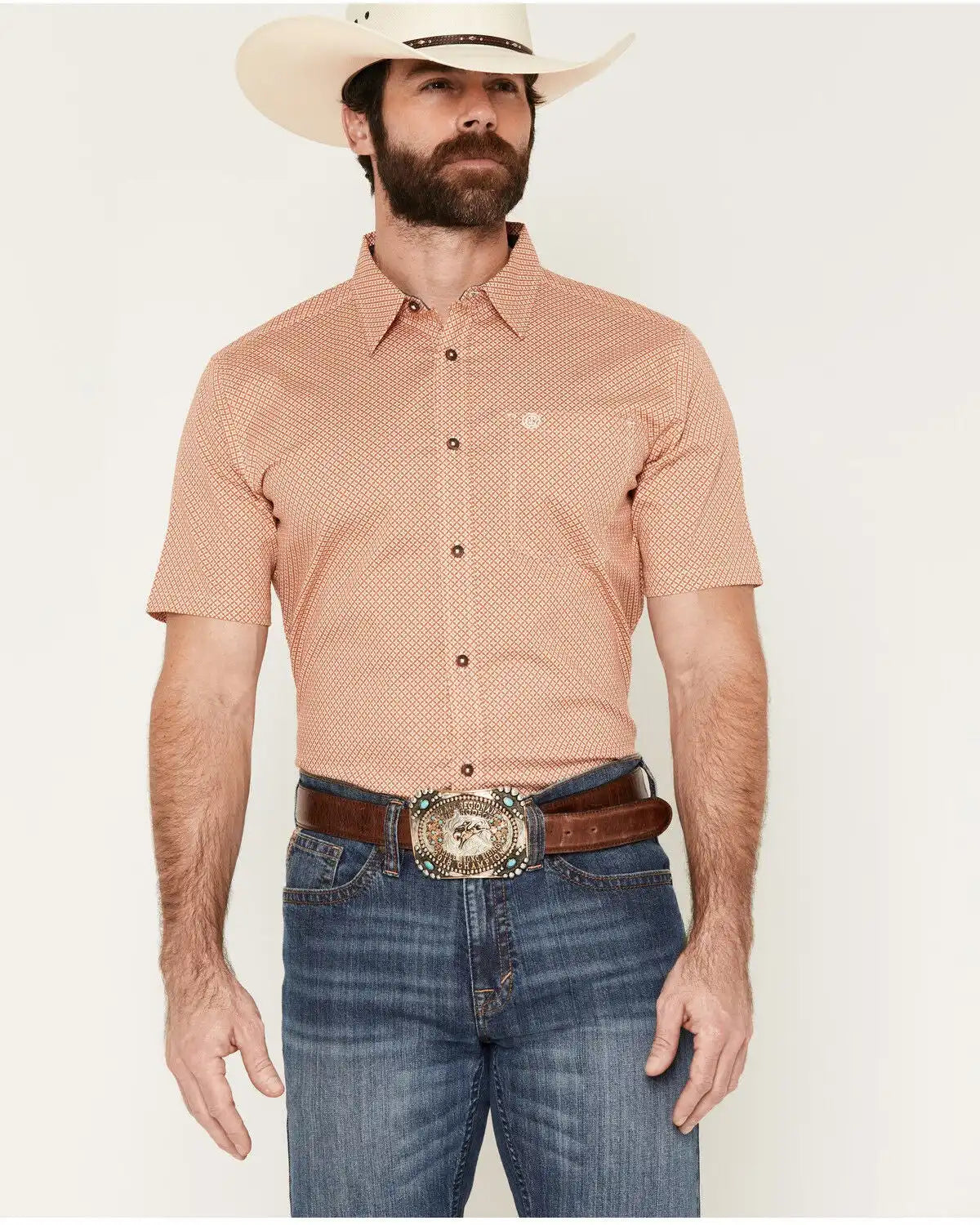 Cody James Men's Grill And Greet Medallion Print Short Sleeve Stretch Western Shirt - Big