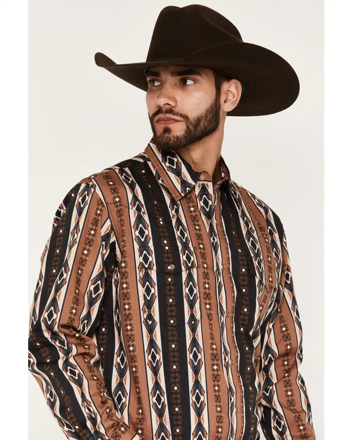 Wrangler Men's Checotah Southwestern Print Long Sleeve Snap Western Shirt