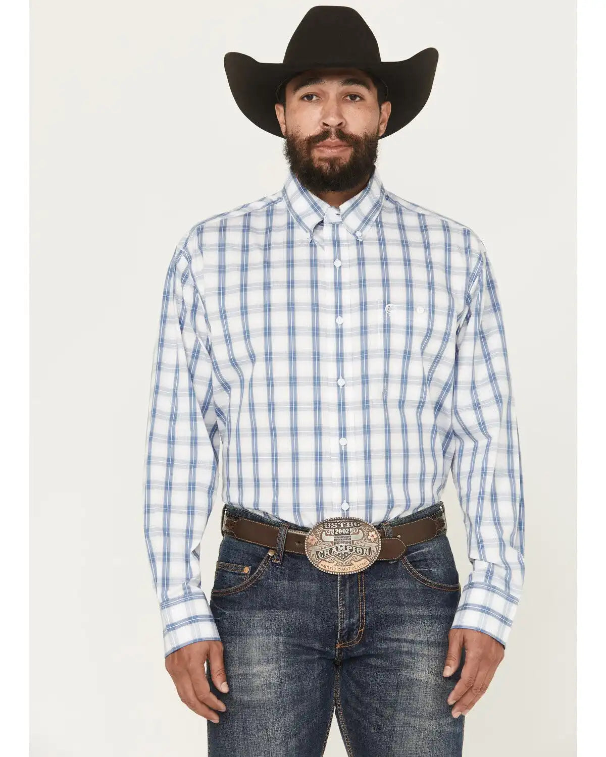George Strait by Wrangler Men's Plaid Print Long Sleeve Button-Down Stretch Western Shirt - Tall