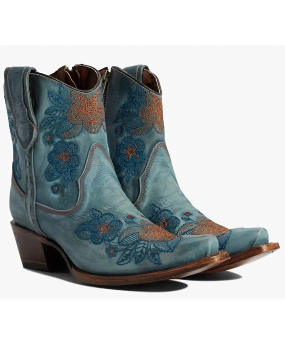 Circle G Women's Flower Embroidered Ankle Western Booties - Snip Toe