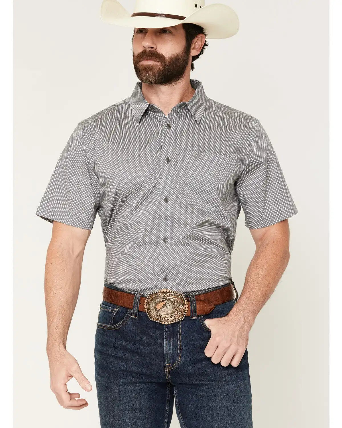 Cody James Men's Astro Geo Print Short Sleeve Button-Down Stretch Western Shirt