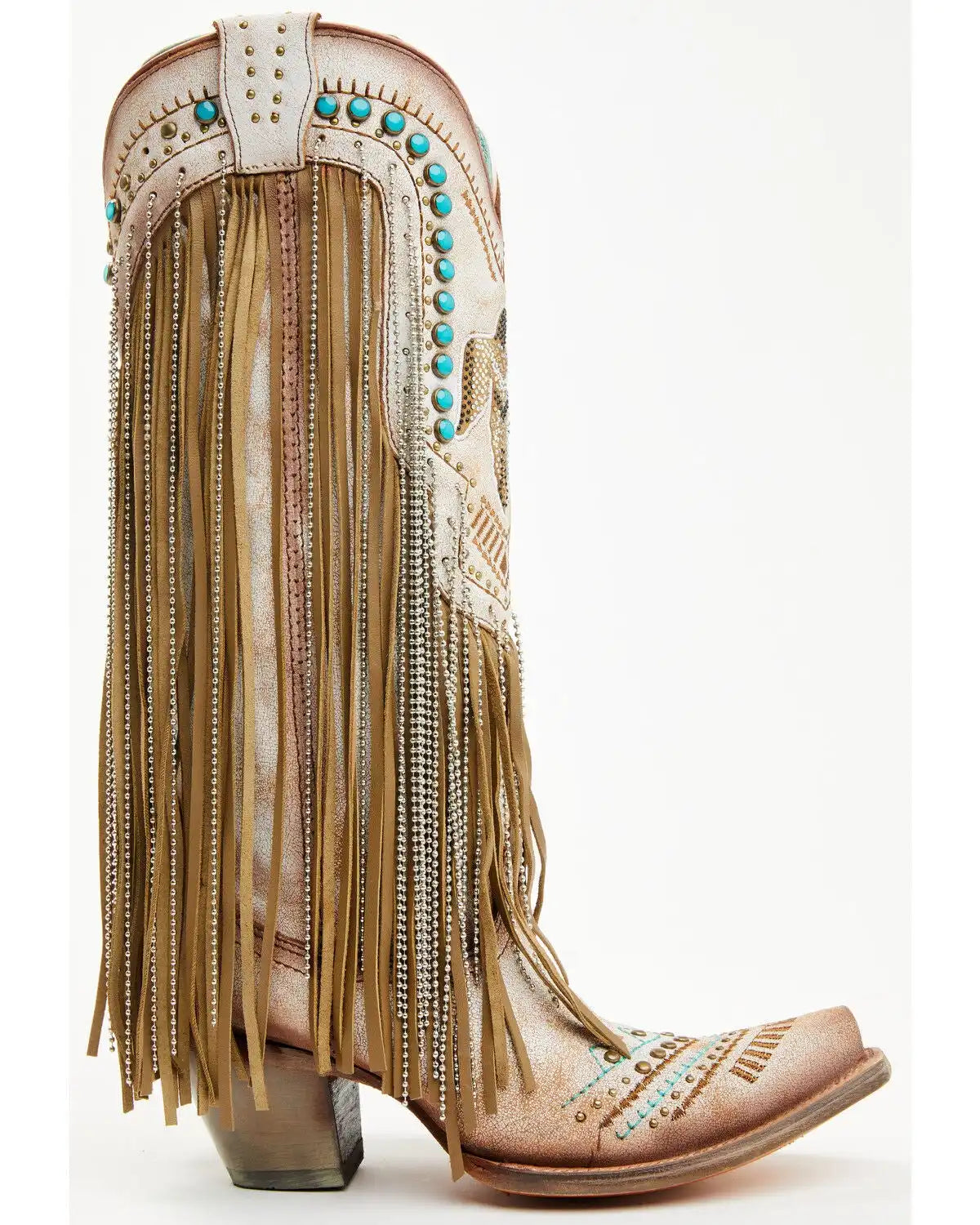 Corral Women's Embroidered and Crystal Eagle Fringe Western Boots - Snip Toe