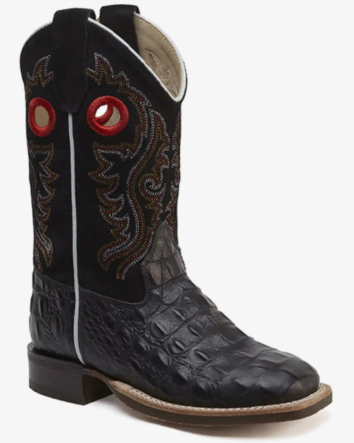 Old West Boys' Caiman Print Western Boots - Broad Square Toe