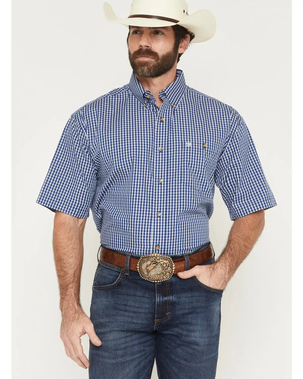 Wrangler Men's Classics Plaid Print Short Sleeve Button-Down Western Shirt
