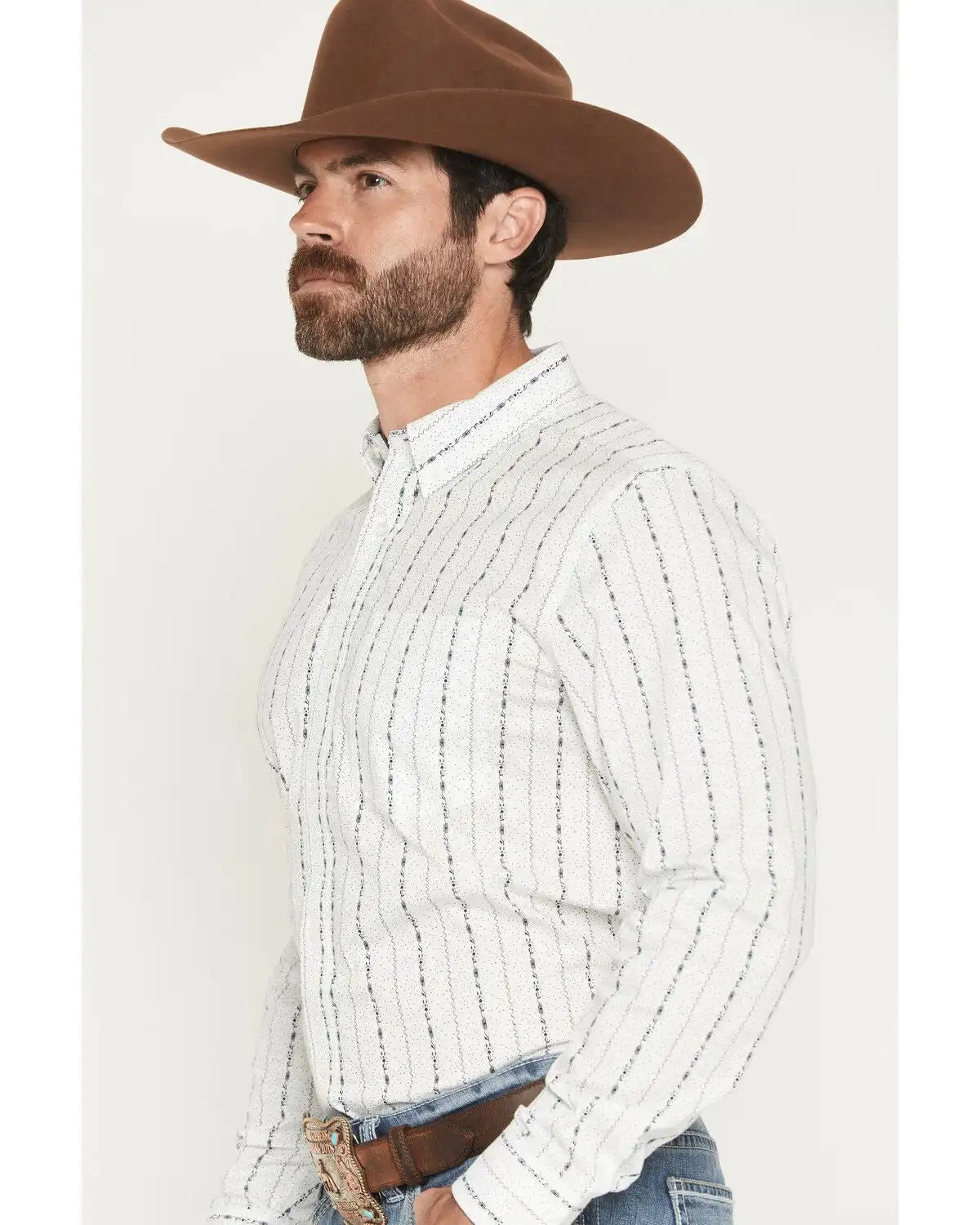 Cody James Men's Ranchers Legend Floral Stripe Print Long Sleeve Button-Down Stretch Western Shirt