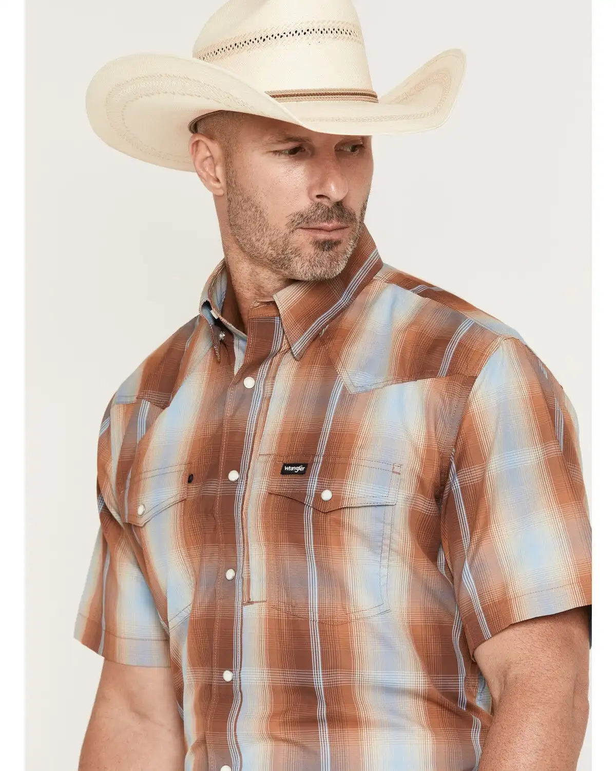 Wrangler ATG Men's Plaid Print Short Sleeve Snap Performance Western Shirt