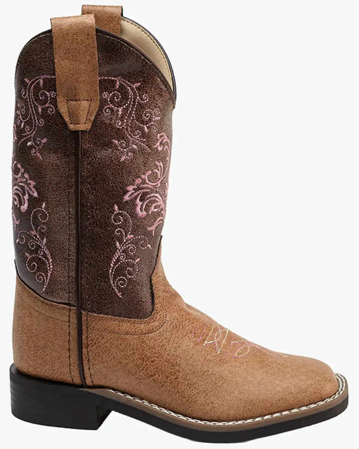 Old West Little Girls' Crackle Western Boots - Broad Square Toe