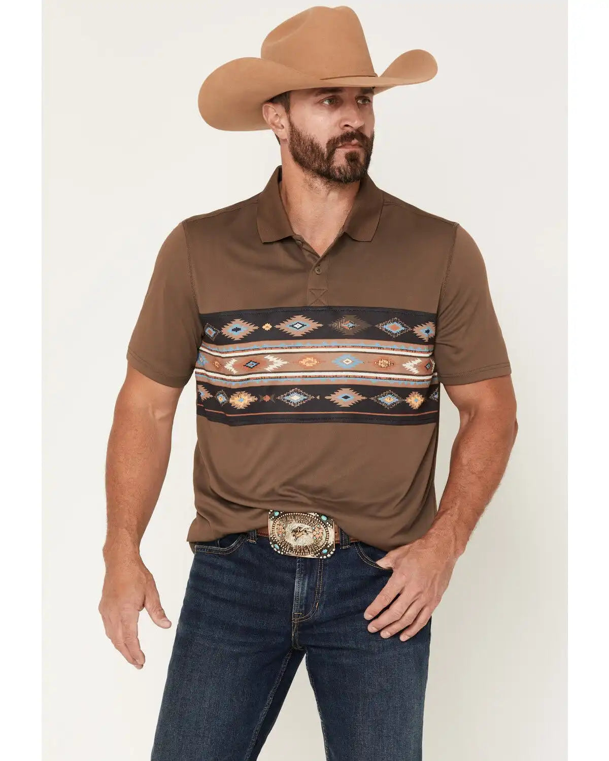 RANK 45® Men's Sierra Noble Border Print Short Sleeve Button-Down Polo