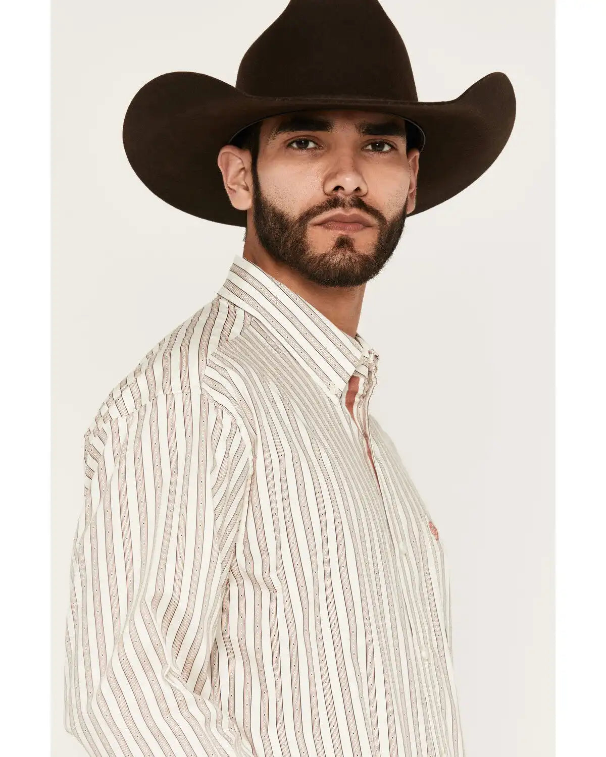 George Strait by Wrangler Men's Striped Long Sleeve Button-Down Stretch Western Shirt
