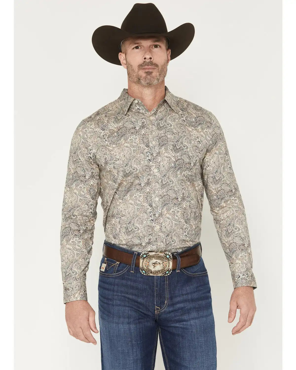 Cody James Men's Neverland Paisley Print Long Sleeve Button-Down Stretch Western Shirt