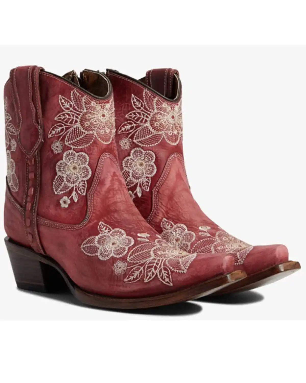 Circle G Women's Flowered Embroidery Ankle Western Booties - Snip Toe