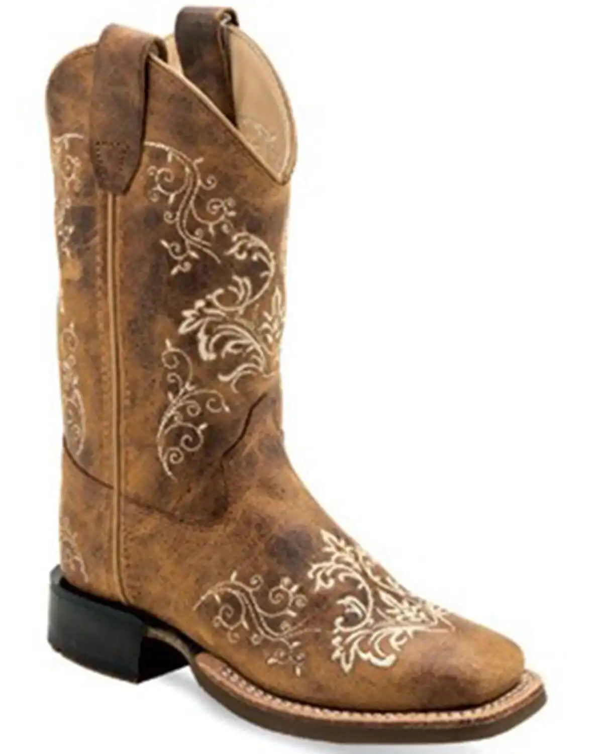 Old West Girls' Floral Western Boots - Broad Square Toe