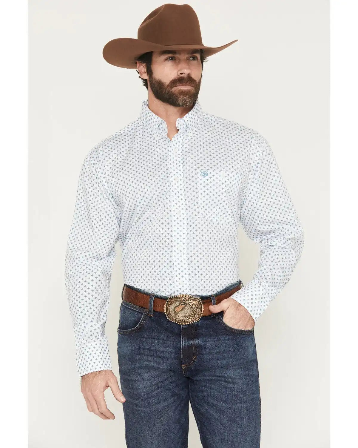 Wrangler Men's Classics Geo Print Long Sleeve Button-Down Western Shirt