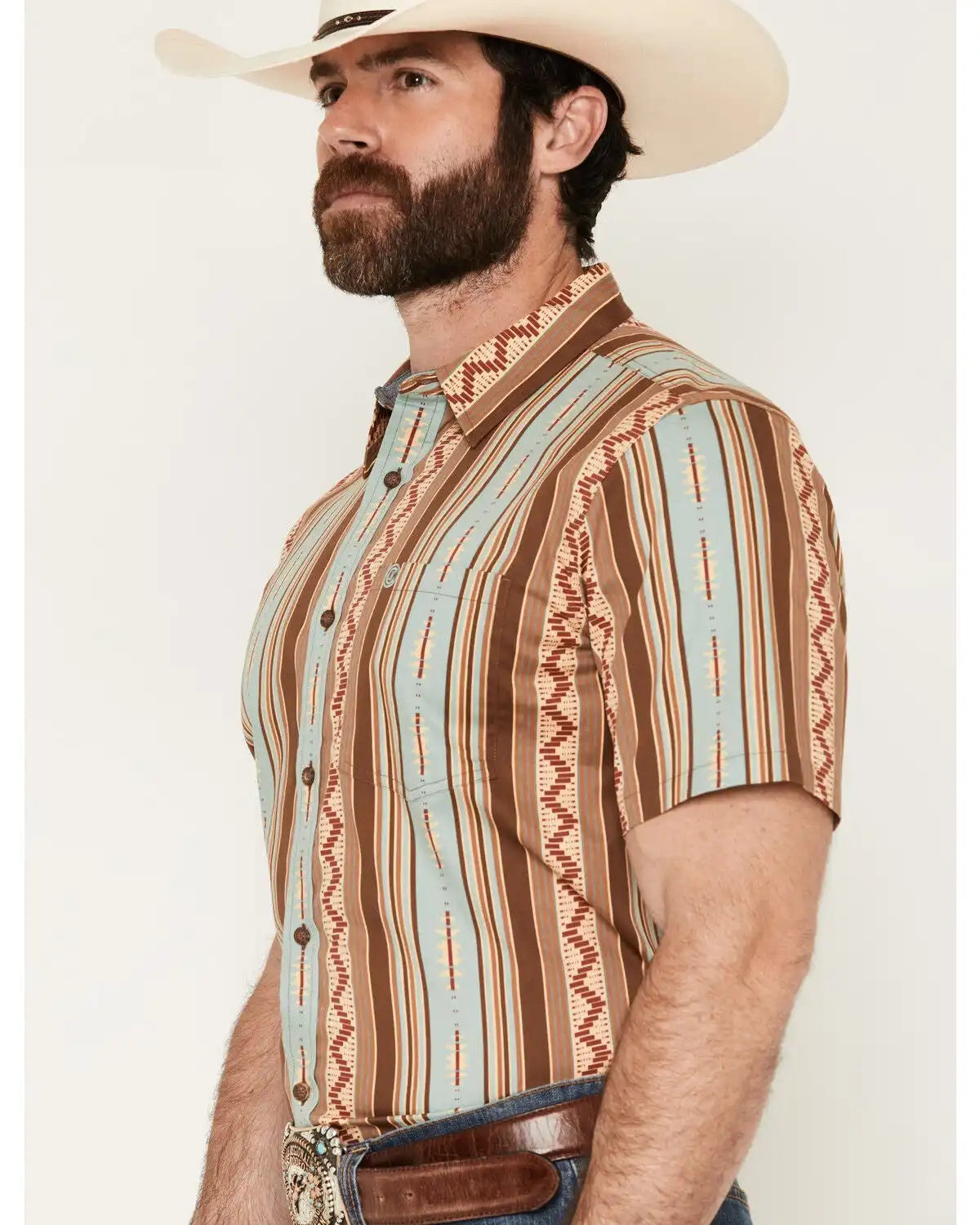Cody James Men's Southwestern Stripe Print Short Sleeve Button-Down Stretch Western Shirt