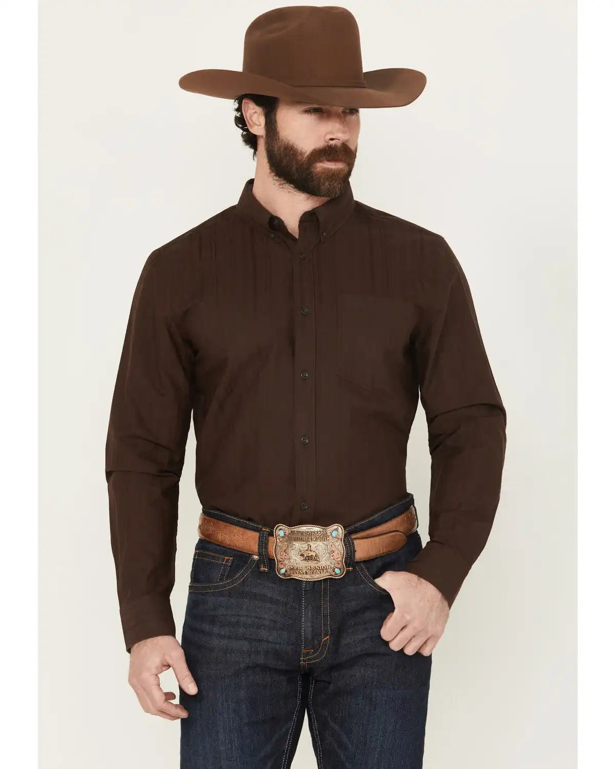 Cody James Men's Old West Tonal Striped Print Long Sleeve Button-Down Western Shirt